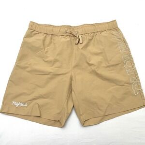 Mifland Nylon Track‎ Shorts 2XL Beige Embroidered Logo Drawstring 8" Inseam